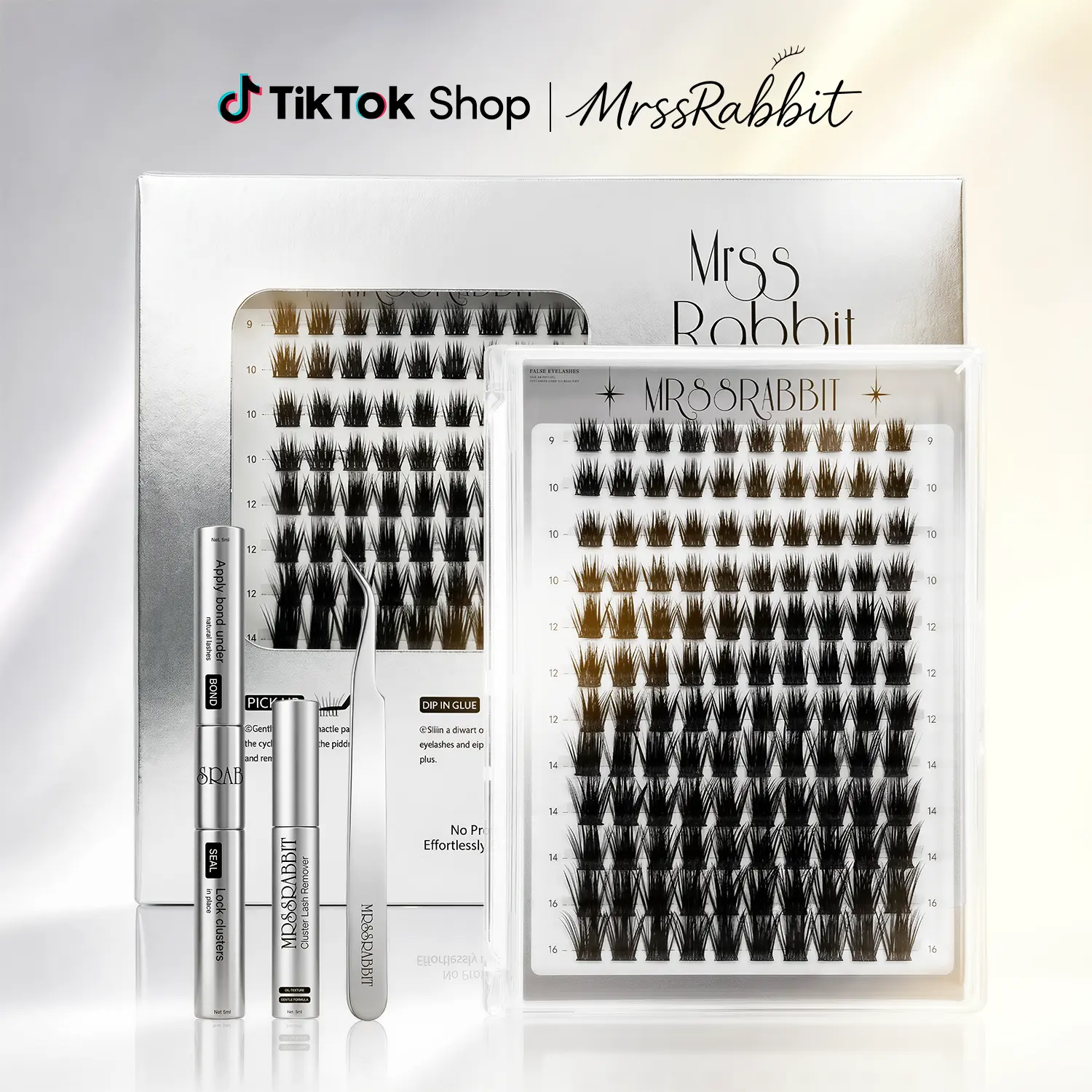 DIY cluster lashes and full lash set, mixed lengths 9–16 mm, lightweight, fluffy, dense single clusters, includes remover and tweezers; party makeup looks more voluminous, suitable for beginners at home, ideal for everyday and party makeup.