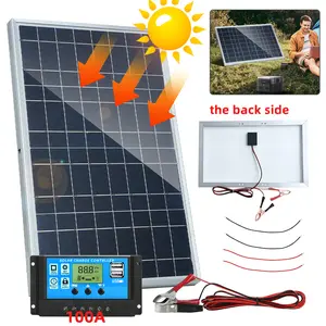 10W Portable Solar Panel Kit with 100A Controller, Multi-Crystalline 12V Battery Charger for RV Camping Home Backup, Complete Set with Cables
