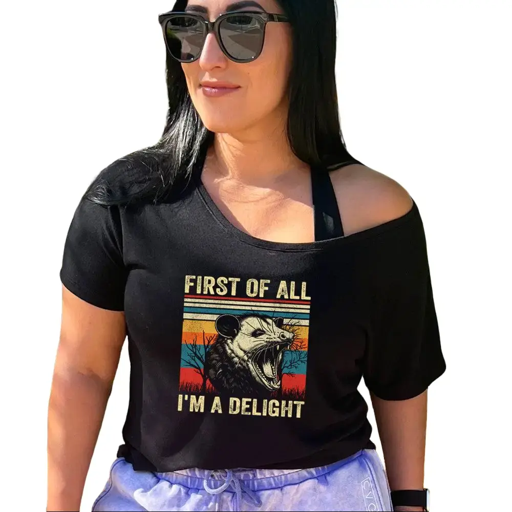 CVG First Of All I'm A Delight - Slouchy Tee - TikTok Black Casual Women Womenswear, Viscose, Tops, Shortsleeve, Baggy, Fabric