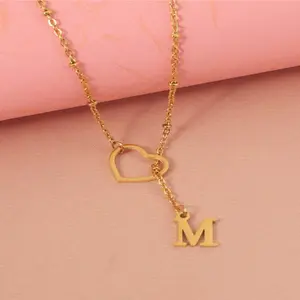 Women’s Elegant Letter Heart Necklace - Rhinestone Stainless Steel, All-match Daily Wear Gift Jewelry