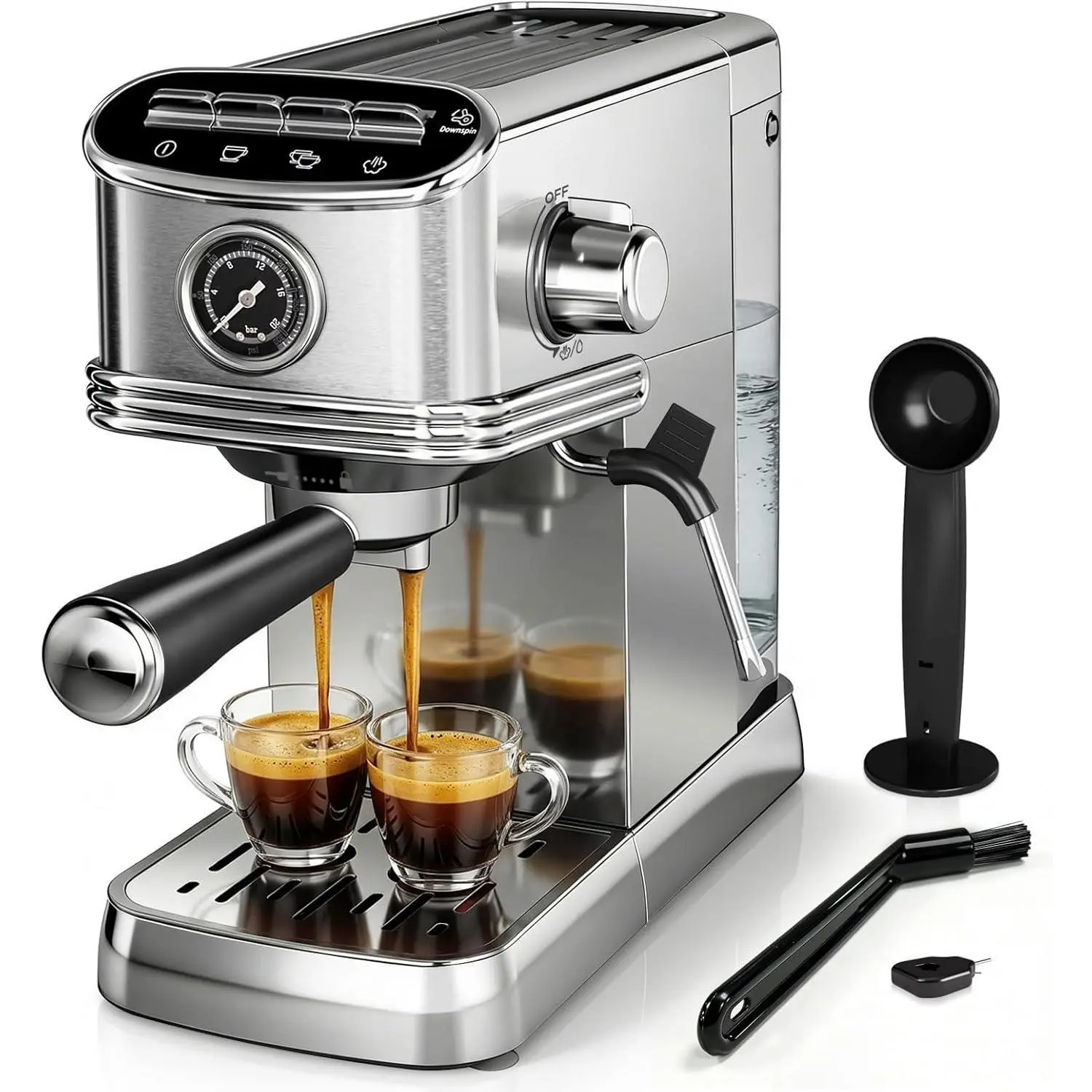 20-Bar Compact Stainless Steel Semi-Automatic Espresso Machine with Milk Frother, 45 OZ Removable Tank, Barista Coffee Brewer for Home Use, Latte & Cappuccino Maker (Silver, Frothed Milk Compatible), Barista Coffee Machine