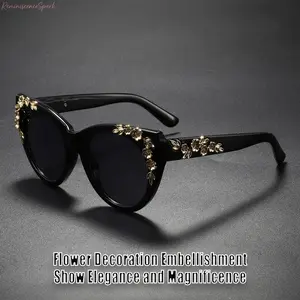 Women’s Cat-Eye Sports Sunglasses with Floral Rhinestone Embellishment, UV400 & Anti-Blue Light Lenses, Accessories for Women, Ideal for Streetwear & Special Occasions
