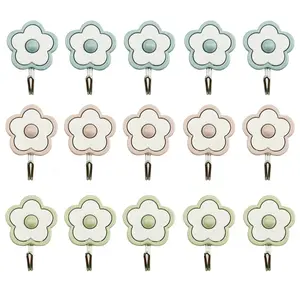15 Pack Cute Flower Utility Hooks Wall Hangers Without Nails Self Adhesive Key Holder Wall Decor Dorm Command Hooks Stick On Wall Kitchen Bathroom Office Mixed Color