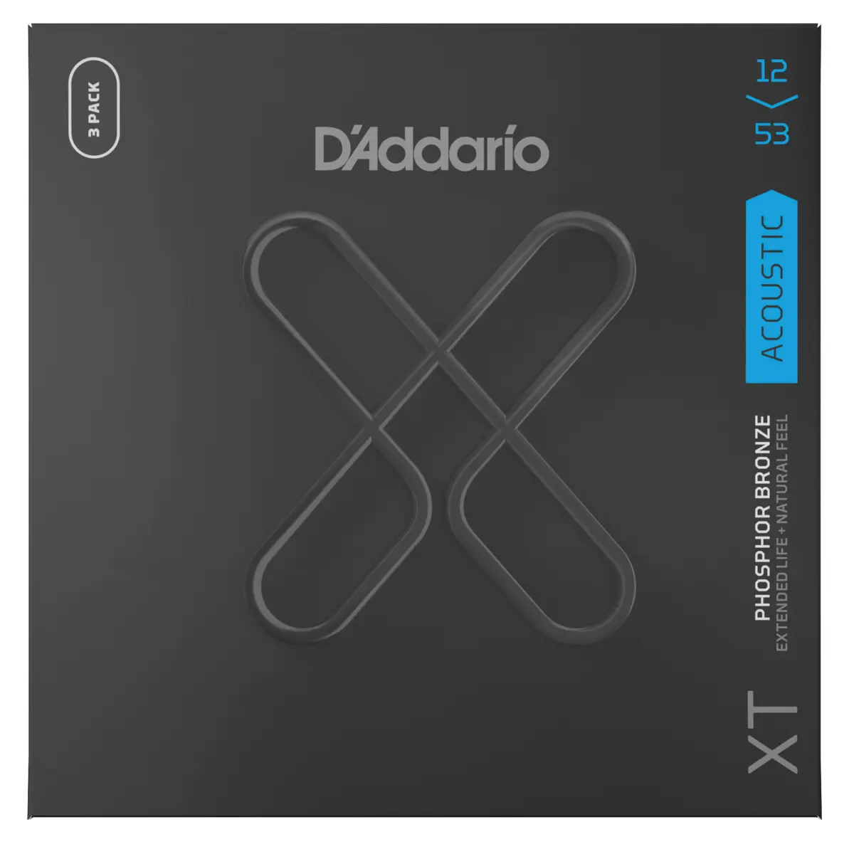 D'Addario XT Phosphor Bronze Light Gauge Acoustic Guitar String Set, 12-53 Gauge, 3-Pack (XTAPB1253)