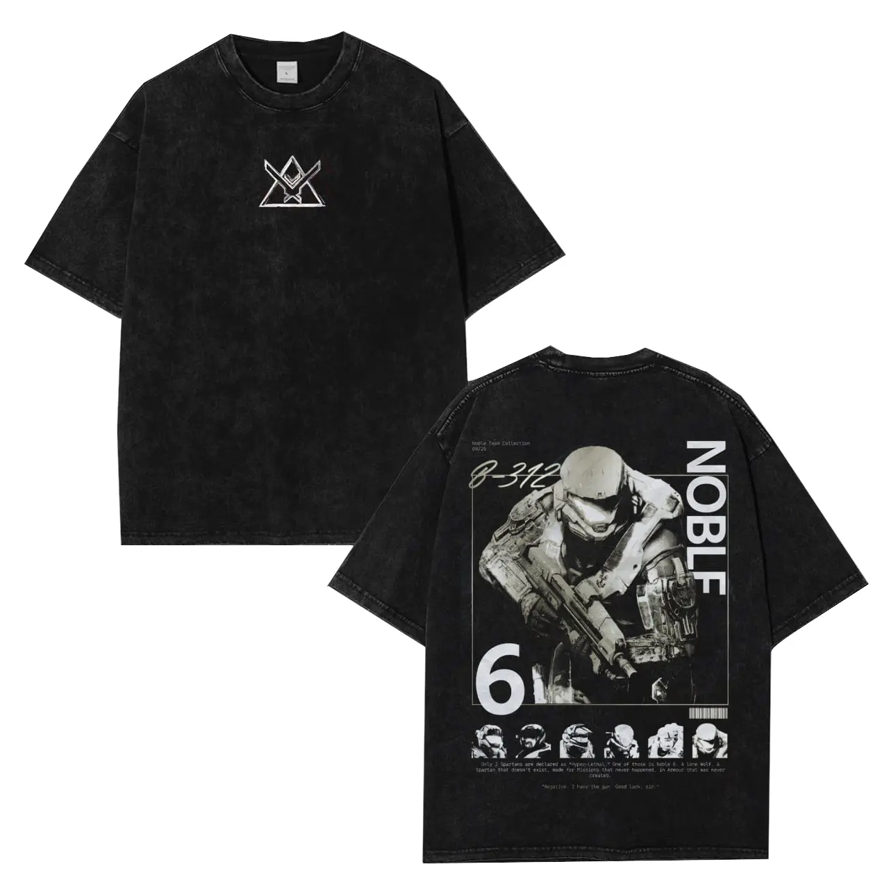 Halo Reach Noble Team Master Chief Unisex Washed Cotton T-Shirt, RPG graphic tees Top anime manga game merch Casual Streetwear men gifts shirts men Menswear Hoodie Print Straight