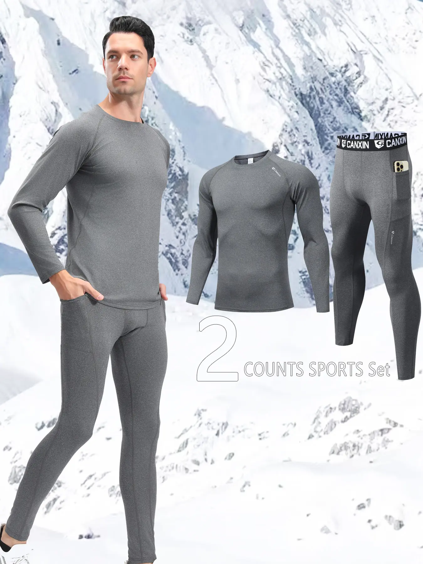 Men's Long Sleeve Compression Base Layer Shirt & Tight Pants Set, Moisture-Wicking Sportswear, Slim-Fit Design, All Seasons, Lightweight Compression Sportswear