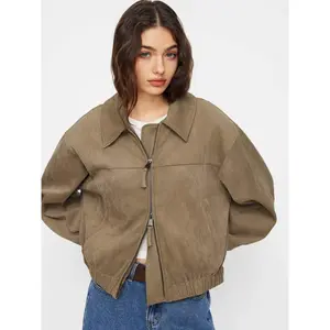 Cider Suede Collar Zip Through Oversized Jacket