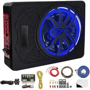 2025 Upgraded 10" 1200W Slim Under Seat Powered Car Subwoofer with Colorful LED Ambient Lights, Car/Truck Audio Sub Built in Amplifier Outstanding Heat Dissipation, Powerful Bass for Passion Driving