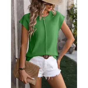 Mandy Rolled Cap Sleeve Round Neck Sweater Vest