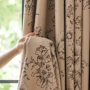 1pc Light Vintage Floral Curtain, Blackout Fabric, Ink Painting Style, Artistic Decoration, Strong Light Blocking, Home Decor, Blackout Window Cover, Blackout Covers