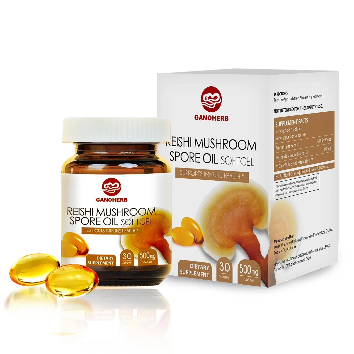 GANOHERB Broken Reishi Mushroom Spore Oil Capsules, GMP-Certified Ganoderma Lucidum Supplement for Adults’ Immune Support & Liver Health, Vegan Herbal Formula, Non-GMO, Gluten Free, 30 Softgels (30-Day Supply, 1 Bottle)