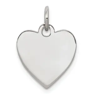 SS Rh-plt Engraveable Heart Polished Front/Satin Back Disc Charm