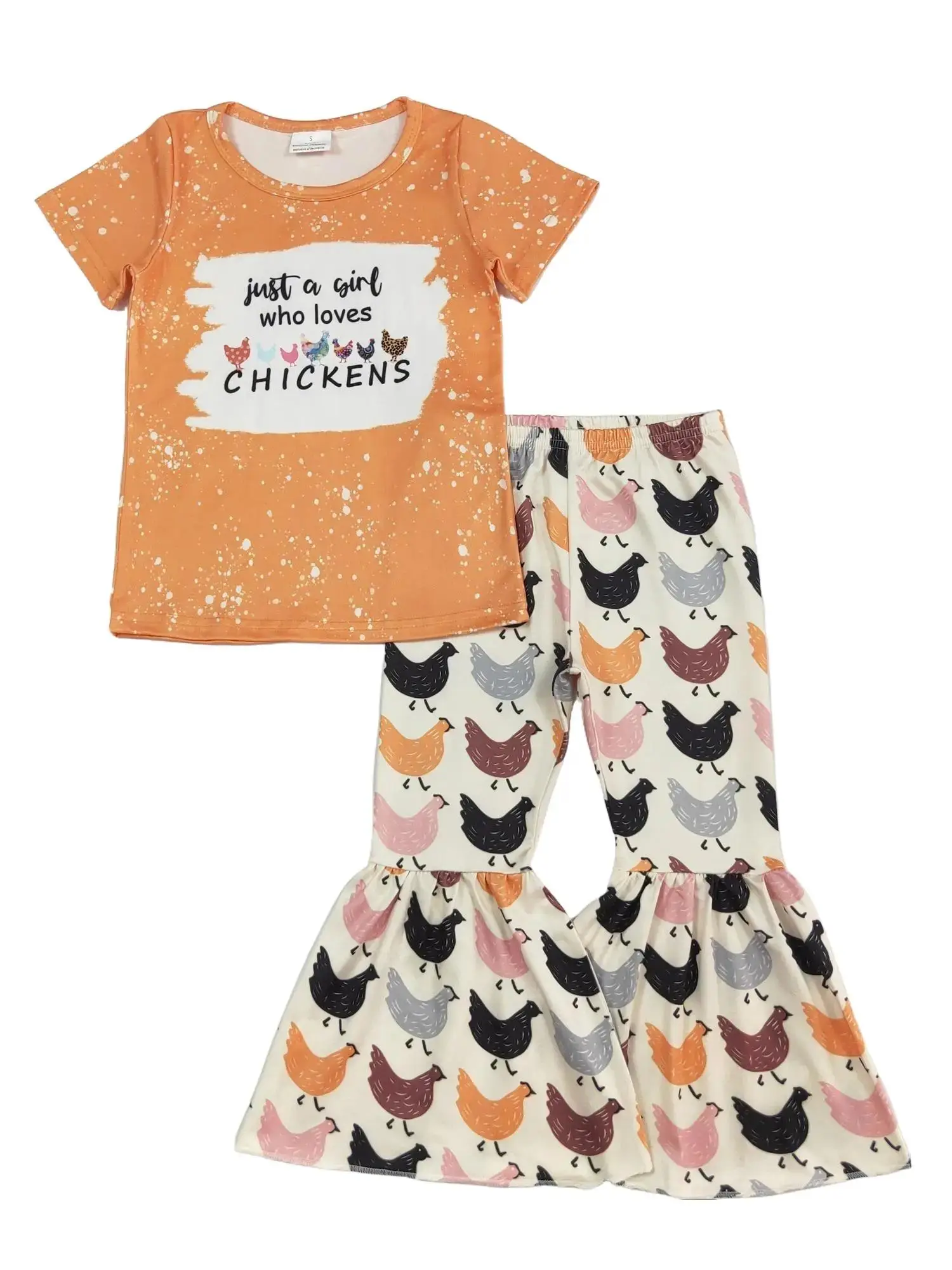 Cute Chicken Just a Girl Print bell pants Girls Set