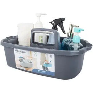 P-SBB026  Large Cleaning Supplies Caddy Portable Shower Basket Supply Organizer with Handle Plastic Bucket Tool Storage for Bathroom, Bedroom, Kitchen, College Dorm, Garden, Dark Gray Gift Laundry