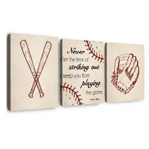 3-Piece Baseball Theme Wooden Wall Art Set, Modern Canvas Prints for Living Room & Bedroom Decor, Creative Sports-Themed Home Decoration