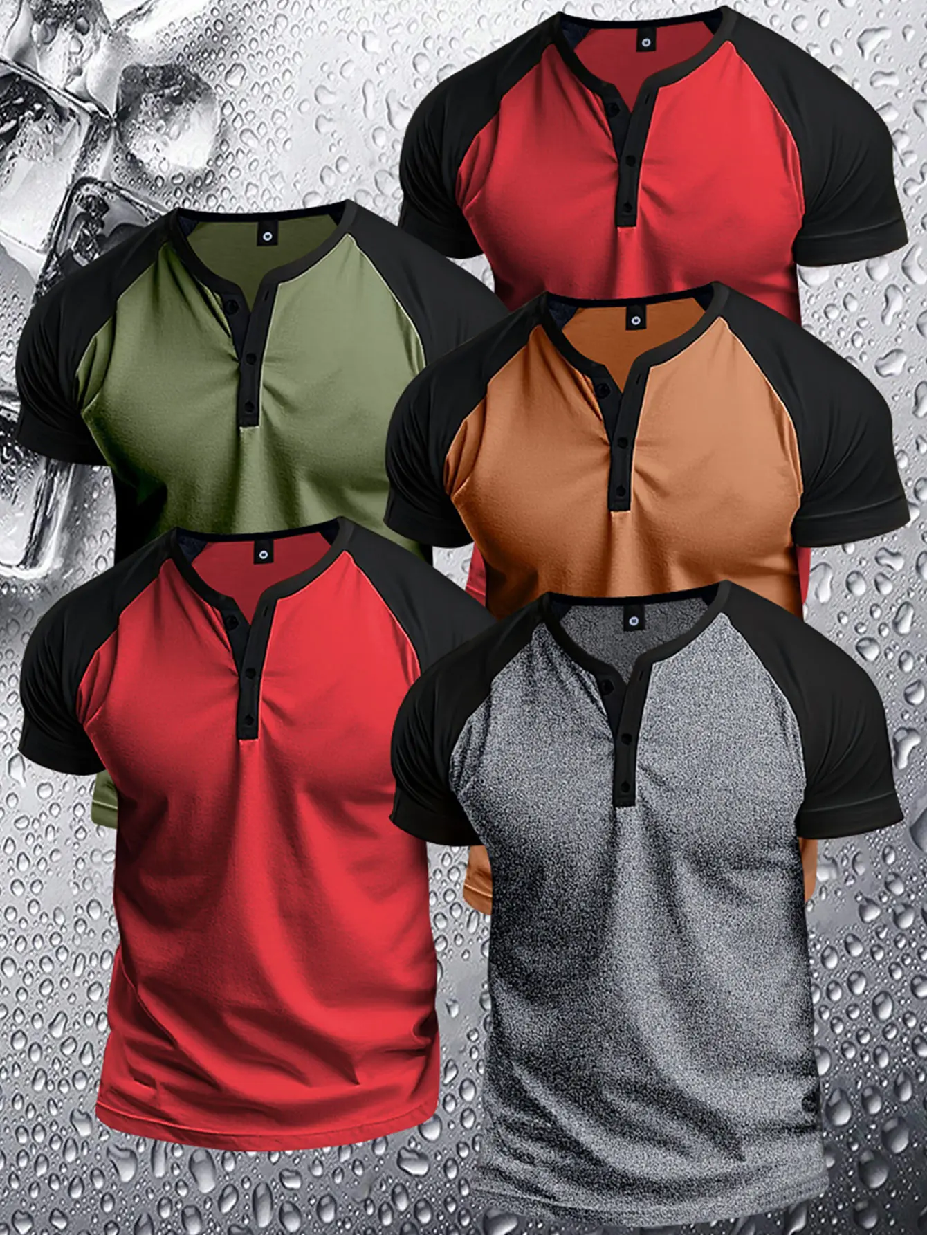 Men's 5 Piece Set Henry Shirt Short Sleeve Henry Top Casual Slim Fit Lightweight  T-Shirt Stretch Fabric Cotton Street Style Button Front Shirt Round NeckMixed Color Socks Menswear Biker Streetwear Tshirt Operator Tropical Shortsleeve Wetsuit