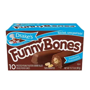 Drake's Funny Bones 8-Boxes Rich Peanut Butter Creme Filled Devils Food Cake Twin-Wrapped Treats