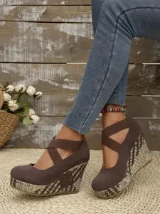 Suede Woven Wedge Platform Pumps | Crisscross Elastic Strap | Perfect for Boho & Daily Wear, Elegant! High Heel #WedgeHeels #PlatformPumps