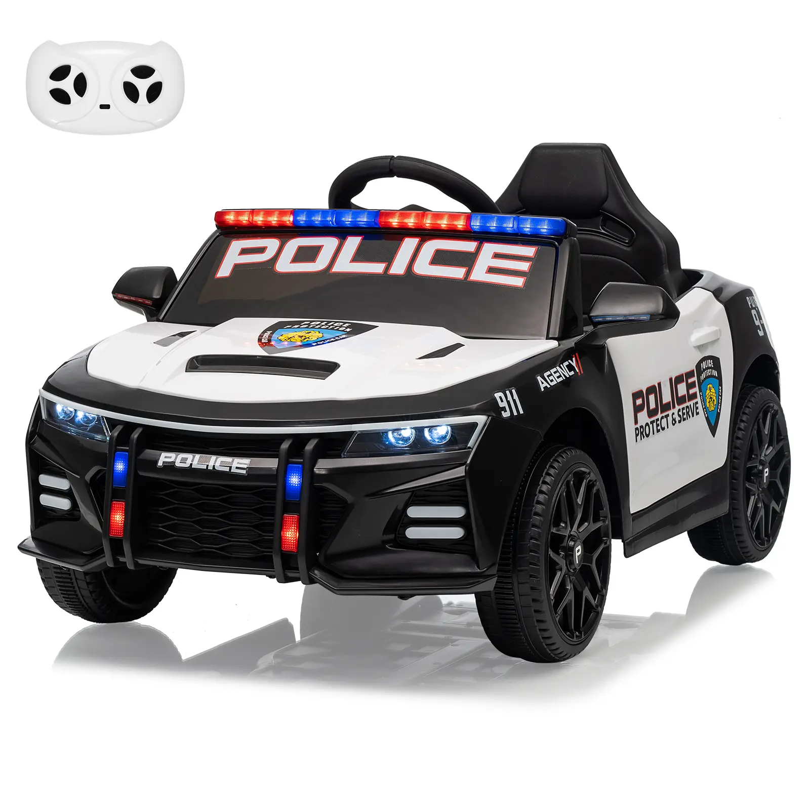 Kids' Electric Remote-Controlled Toddler Mini Cop Car for Outdoor Play, Multi-Mode RC Car with Siren & Siren Tones, Megaphone Function, Flashing LED Lights, Built-In Music, Spring Suspension System