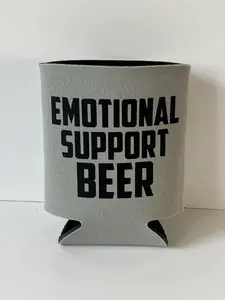 Emotional Support Beer Koozie Gray Can Cooler Black Text