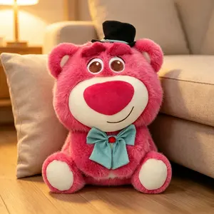 Disney Toy Story Lotso Plush Toy,Cute 12.59" Gentleman Strawberry Bear Sitting Stuffed Animal, Premium Fluffy Lotso Bear with Top Hat & Bowtie, Aesthetic Room Decor Gift for Girls & Disney Fans,Birthday Gift Holiday Gift(1pc) summerwins
