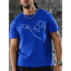 Men's Regular Fit Cartoon Dog Print Round Neck Tee, Casual Short Sleeve T-Shirt for Summer, Fashion Men's Top for Daily Wear