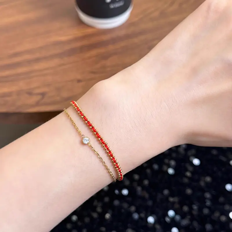 Handmade Woven Red Rope Bracelet for Women - Double-Layer Stacked Braided Rope Jewelry, Red Color, -Chic Light Luxury Charm Bracelet for New Year Gifts & Best Friend, Year-Round Wearable (No plating)