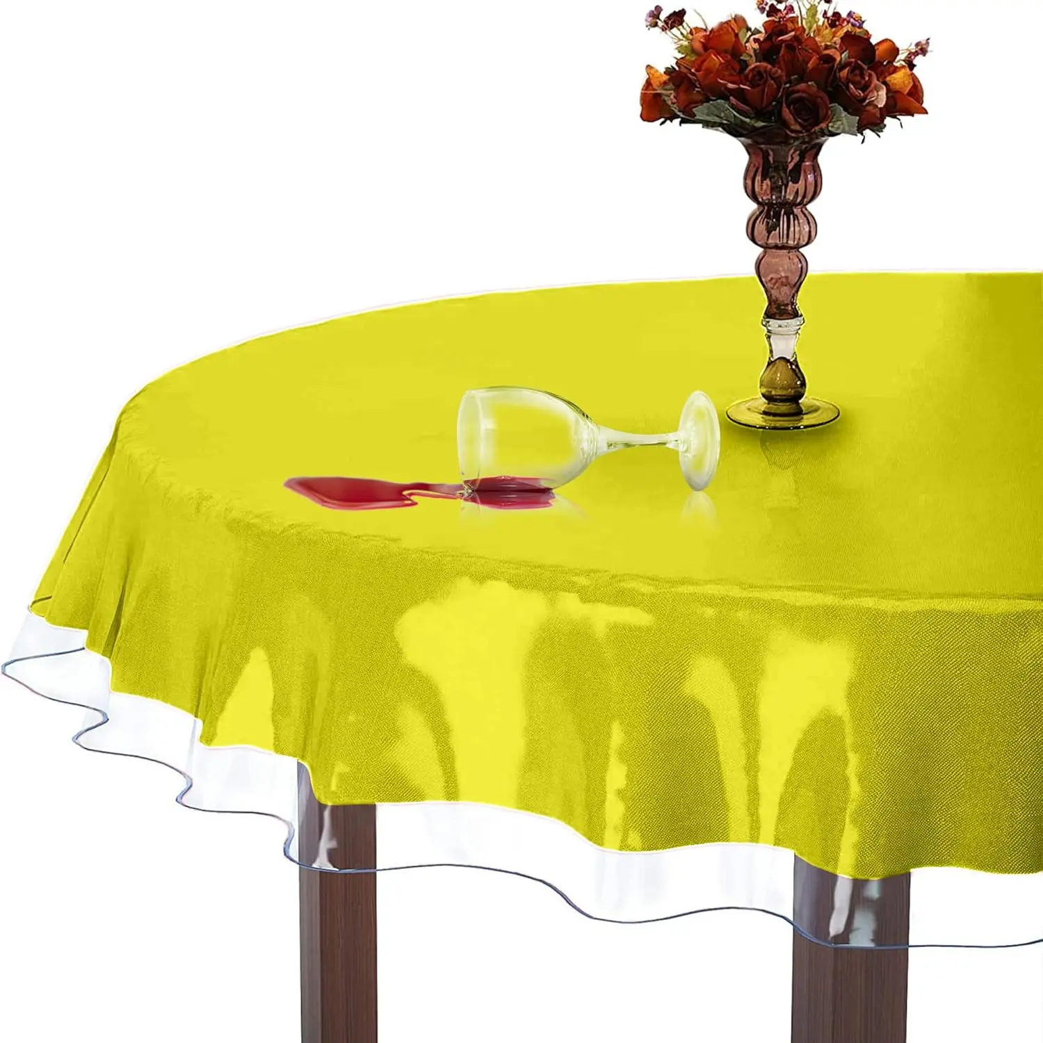 Round Plastic Table Cloth Cover 90 Inches 0.3mm Thick  Clear Plastic Tablecloth Protector, Non-Yellowing Plastic Table Cloths for Round Tables and Dining Room