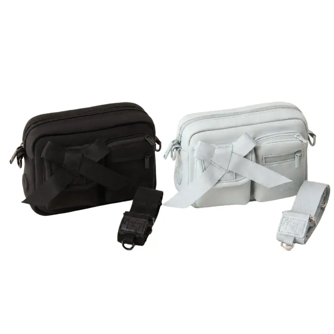 Fuzzboy Originals | Everyday Dog Walking Crossbody Bag – Black & Blue/Grey Neoprene / Poop Bag Dispenser Port