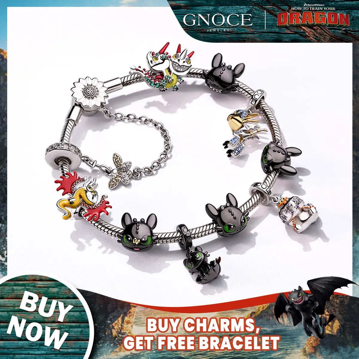 GNOCE How to Train S925 Your Dragon Charm Bracelet for Women Necklace DIY Bracelet Necklace Unique Charms Limited edition available Daughter gift Anniversary gift Special Gift Bracelet Accessories Valentine's Day Gift Birthday Gifts S925