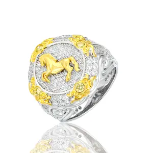 Western-Style Ring, 18K Gold-Plated – Lab-Grown Moissanite, S925 Sterling Silver Moissanite Ring, Unisex, Perfect as an Equestrian Gift for “I Love Horses” Fans and Horse Racing Enthusiasts summerwins[#R534]