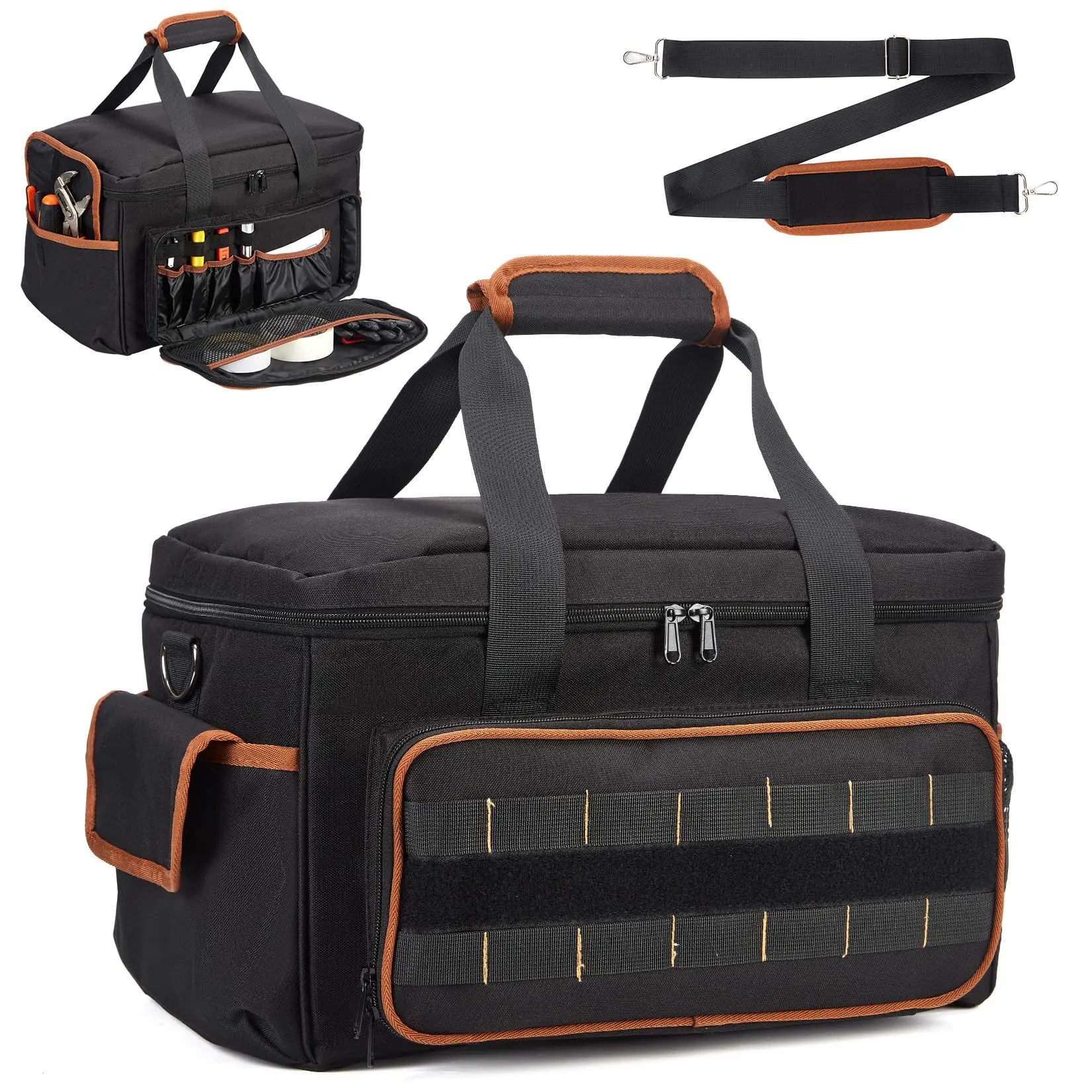 Heavy Duty 17 Inch Tool Bag – Wide Mouth Oxford Organizer – Multiple Pockets – Adjustable Shoulder Strap – Perfect for Electricians, Mechanics, Carpenters, HVAC Professionals – Durable Tool Storage