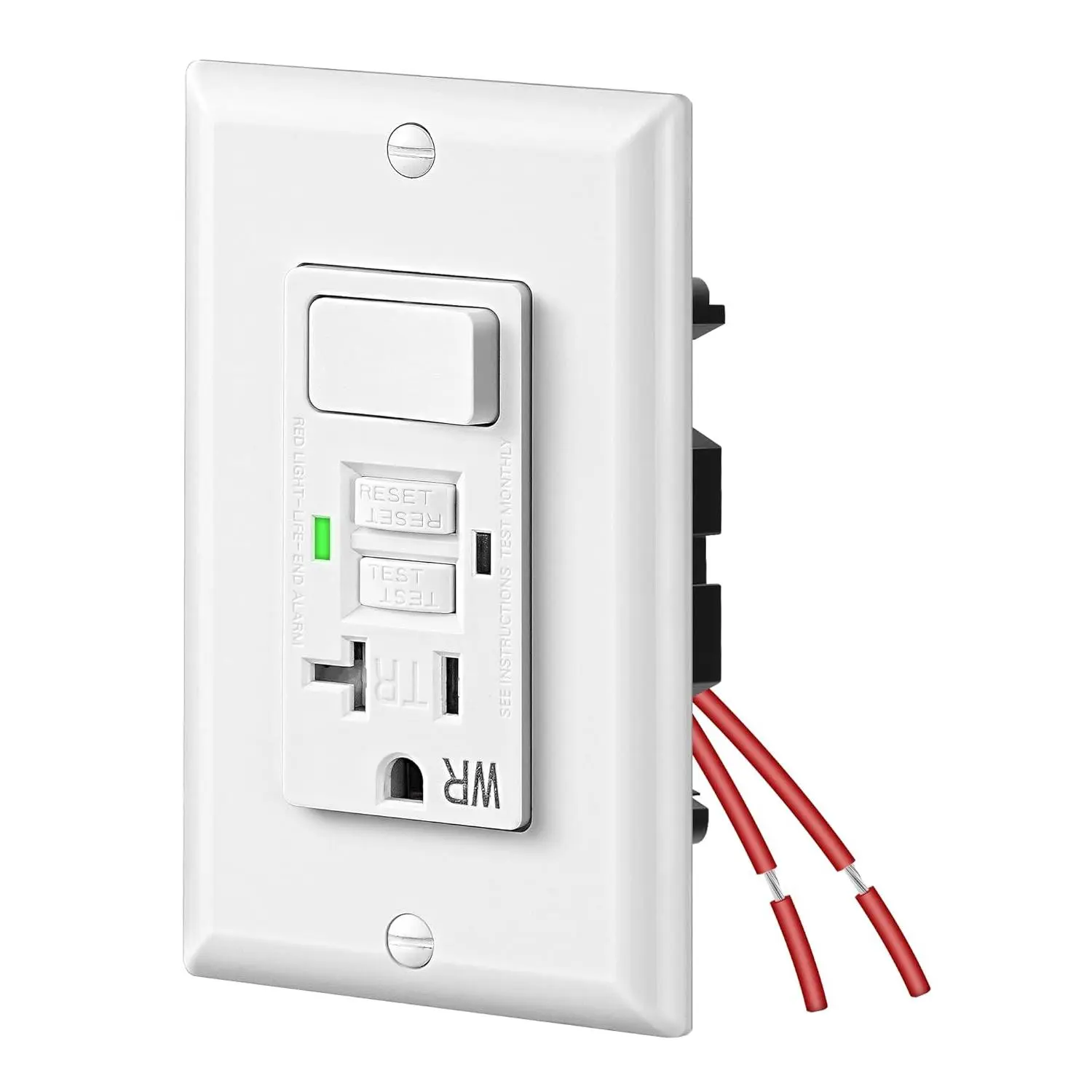 SQ-APT001 20A Tamper-Resistant GFCI Switch Outlet Combo, 125VAC Weather-Resistant Self-Test LED Indicator, ETL Listed White Electrical Outlet for Pools, Bathrooms, Garages, Kitchens