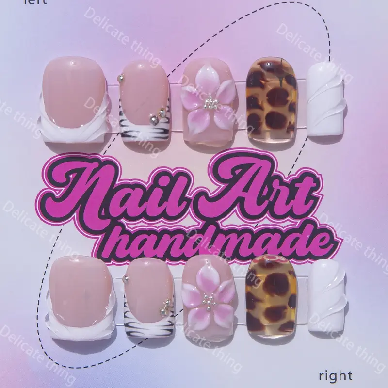 Delicatething Y2K Style Nail Kit Set, Handmade Design with 3D French Tips & Silver Beads, French Tip Nails, Nail Art Design, Nail Art Supplies, Nail Art Products, Perfect Gift for Women, Includes Jelly Glue & Crystal Rods