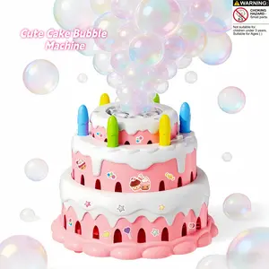 Children Birthday Cake Bubble Machine with Cool Lights Music, Electric Bubble Maker, Indoor Outdoor Party Toy, Perfect Gift for Boys Girls