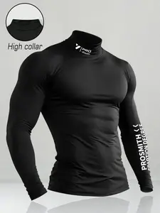 Men's High Neck Tight-Fitting Long Sleeve Sports Top, Athletic Compression Shirts, Functional Gym Wear, Muscle Support, Good Elasticity and Breathability, Workout Apparel, Athletic Tops