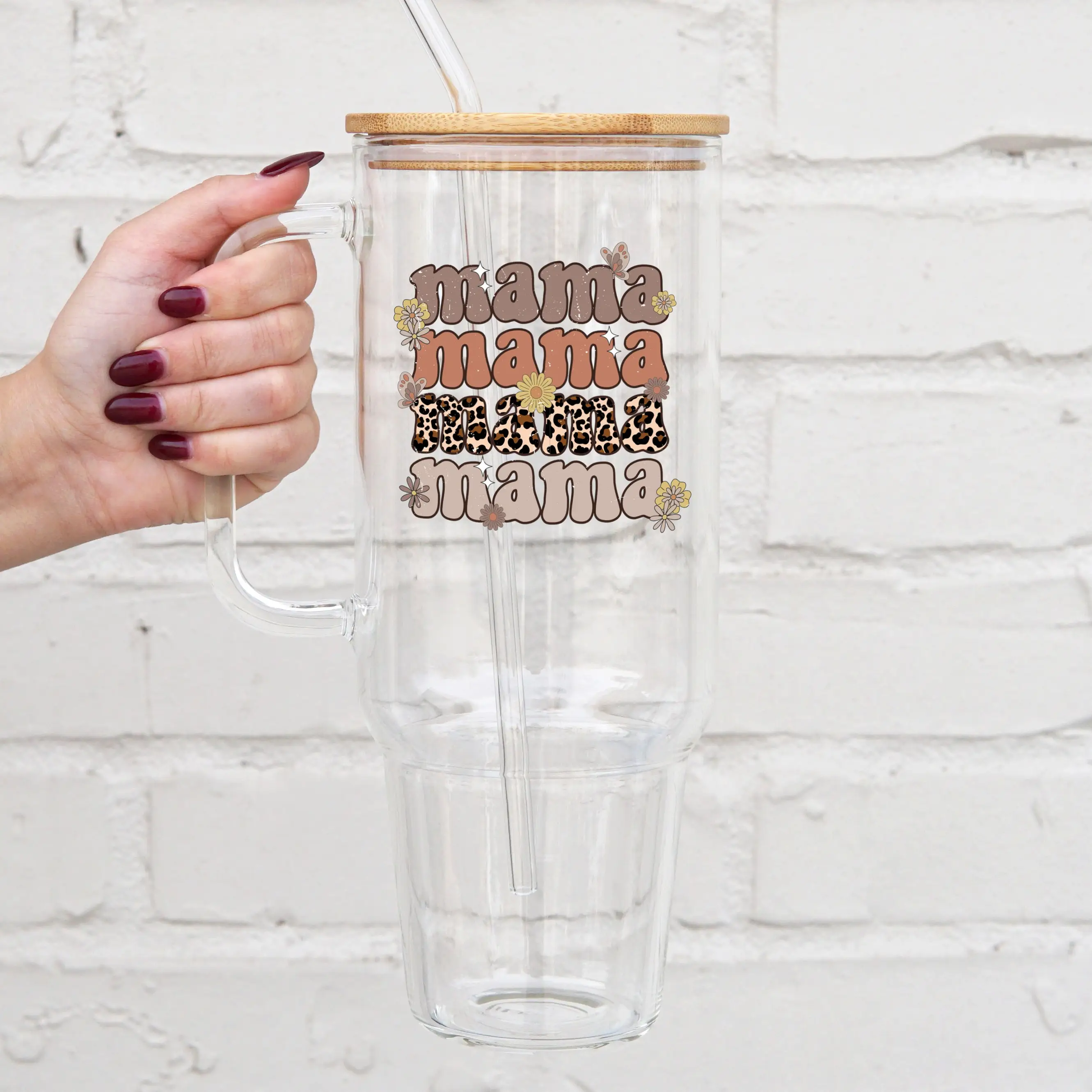 Sip-Sip Hooray! Retro Leopard Mama Glass Can Cup with Lid & Straw – Mother’s Day Gift, Aesthetic Mama Tumbler, Reusable Drinkware for Girl & Boy Moms