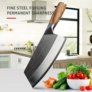 Super sharp 12-inch Damask patterned butcher's knife, made of German high-carbon stainless steel, with a solid wood handle. The blade is extremely sharp and is suitable for camping cooking, cutting vegetables, meat and fruits at home