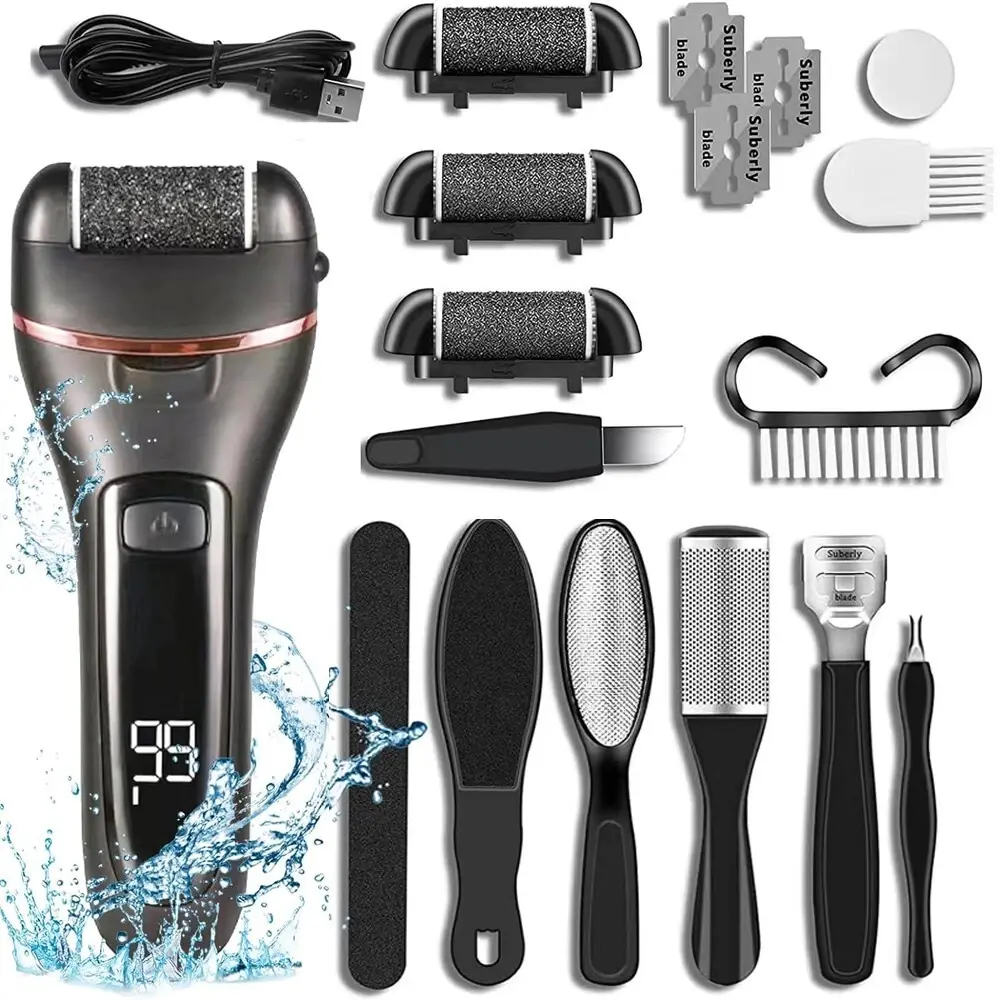 Electric Callus Remover Foot Sander with 3 Replaceable Heads & Adjustable Speeds Rechargeable Pedicure Tool Kit for Rough Feet Dead Skin Removal