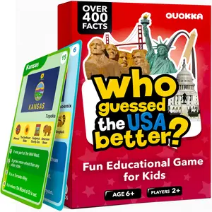 QUOKKA Who Guesses It Better USA States Themed Card Game Set - Educational Geography Learning Kit for Kids with 50 Visual Clue Cards, Card Game Sets