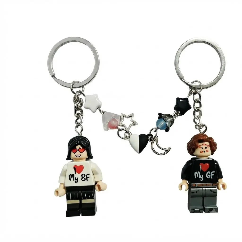 2 Pack Magnetic Couple Keychains, Set of 2 Matching His Hers Keychain for Boyfriend Girlfriend, Cute Split Heart Love Gift