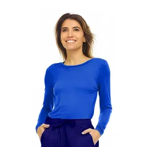 Women's Fitted Breathable Long-Sleeve Crew Neck Under Scrub Top - Elegant Basic Workwear Uniform, Essential Women's Workwear Clothing, Elegance