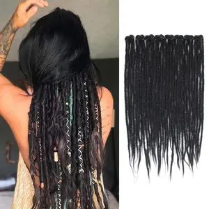 16 Inch Clip in Dreadlocks Hair Extensions, 8PCS 32 Strands Black Synthetic Dreas Extensions Handmade Soft Thin Dreadlocks for Women