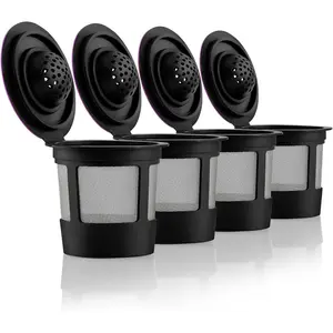 4 Black Reusable K Cups for Keurig Coffee Makers - Compatible with Keurig K-Classic, K-Select, K-Duo, K-Elite, K-Latte and K-Café