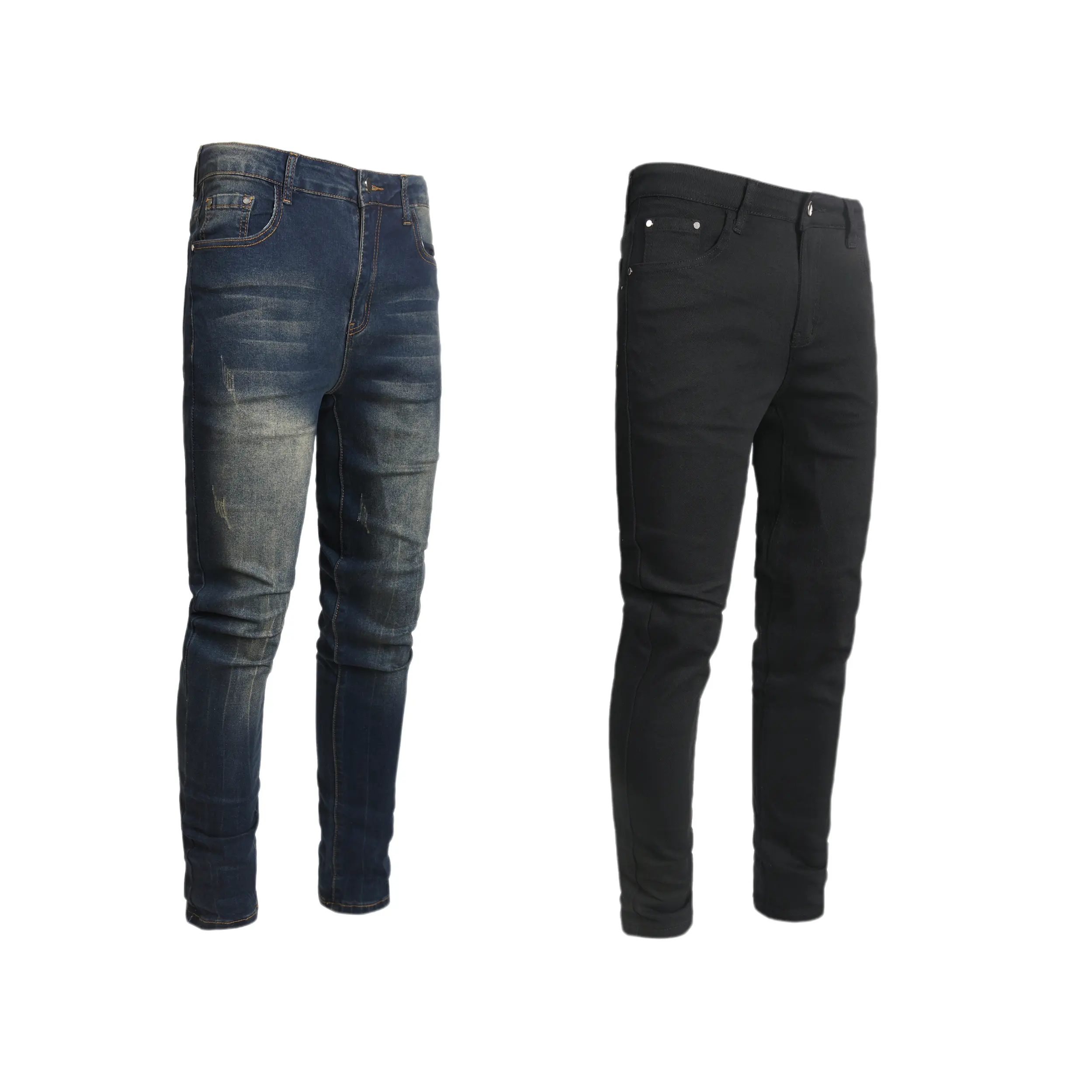 JUNBAOSS Menswear Men's Skinny Jeans - 1-Pack Classic Retro Stretch Ripped Distressed Slim Tapered Trousers, Button Accents, Comfort Flex Waist, Cotton-Polyester Denim, Zipper Closure, Pockets, Street Style Clothes, Mens Clothing for Halloween, Christmas