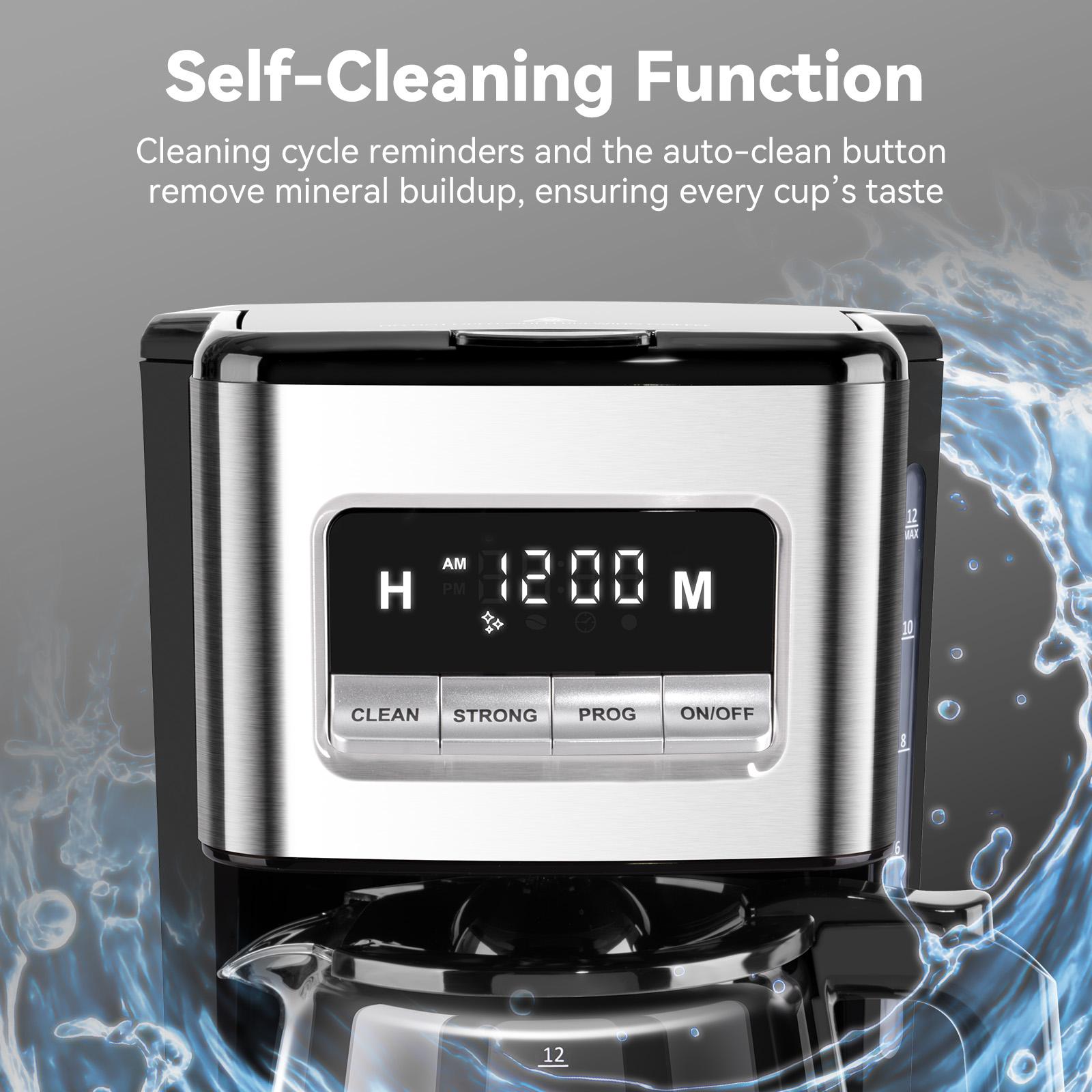 Gevi 12-Cup Coffee Maker with LED Touchscreen - 2 Brew Styles, 24H Programmable & Auto Keep Warm, 2-Hour Warm Function & Easy Clean, Compact 1.8L Coffee Machine