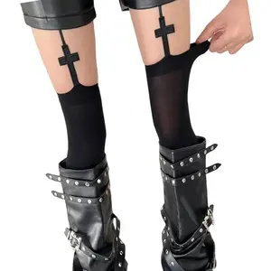Women’s thigh-high gothic cross suspender pantyhose tights