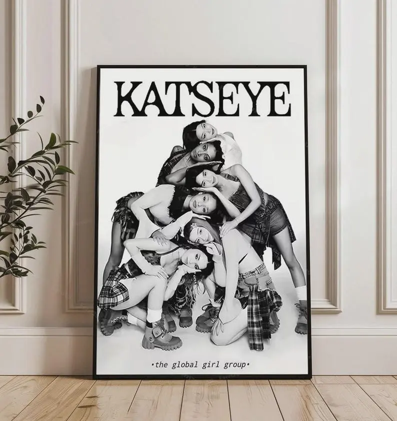 KATSEYE Poster Unframed, Global Girl Group Wall Art, K-Pop Aesthetic Print, Black & White Music Poster, Dance Group Decor