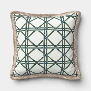 18"x"18 Lattice Print Trimmed Pillow Green/Navy - Threshold