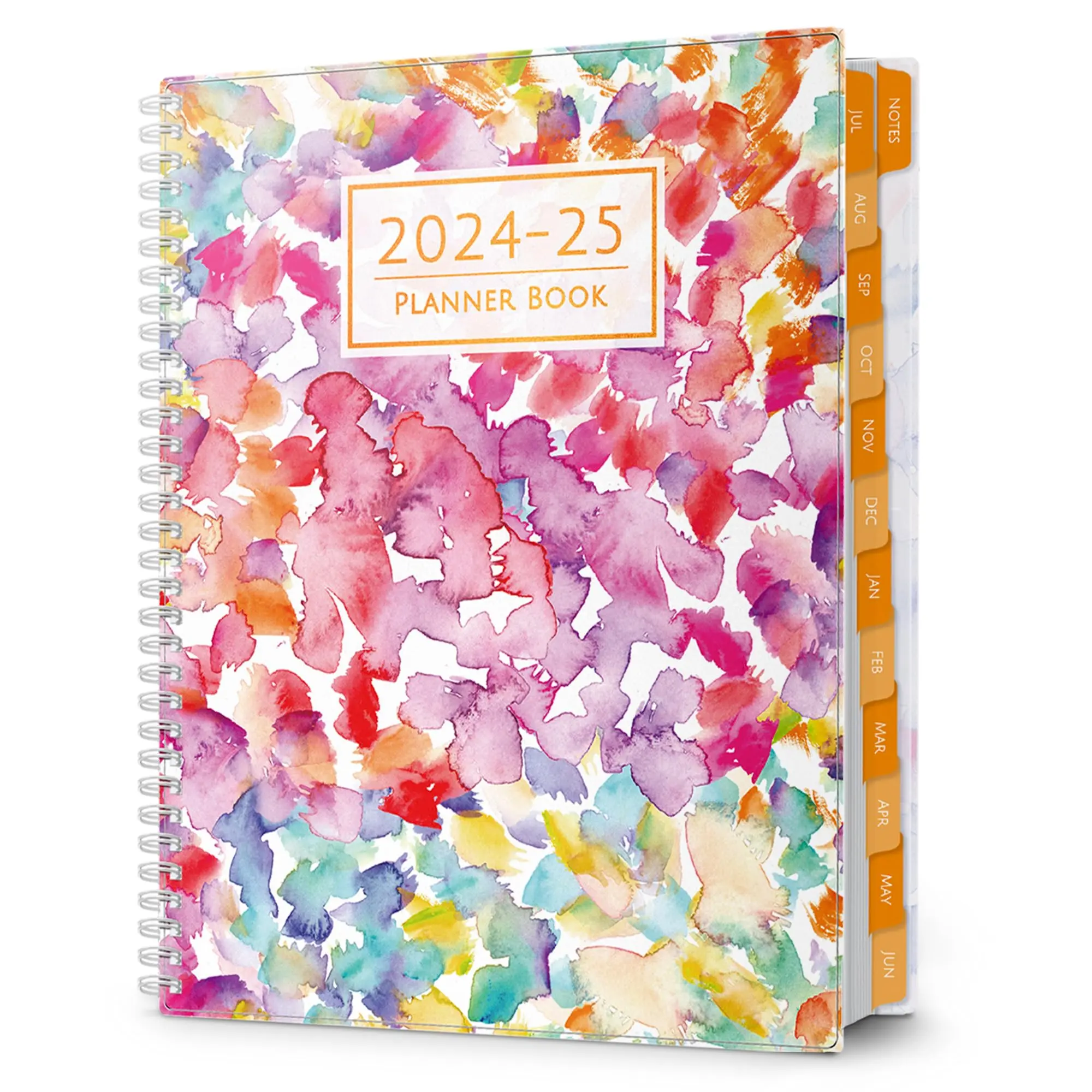 2024-2025 Planner Book (8.5x11, Watercolor), July 2024 to June 2025 Large Weekly Planner, 2024-25 Monthly Planner, Calendar Agenda 24 25 with Tabs, Bookmark, Notes, 8" Pocket, Stickers